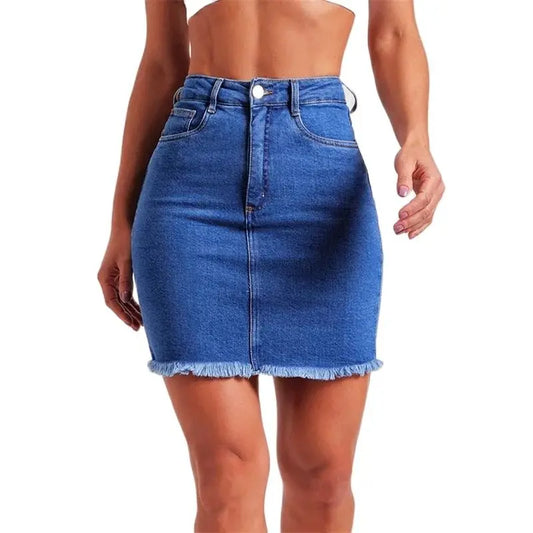 CITSLX Women Fashion Tassel Splicing Hem Denim Skirt Summer Slim Fit Wrap Hip Half-body Dress Female Daily Elegant Office Commuter Wear