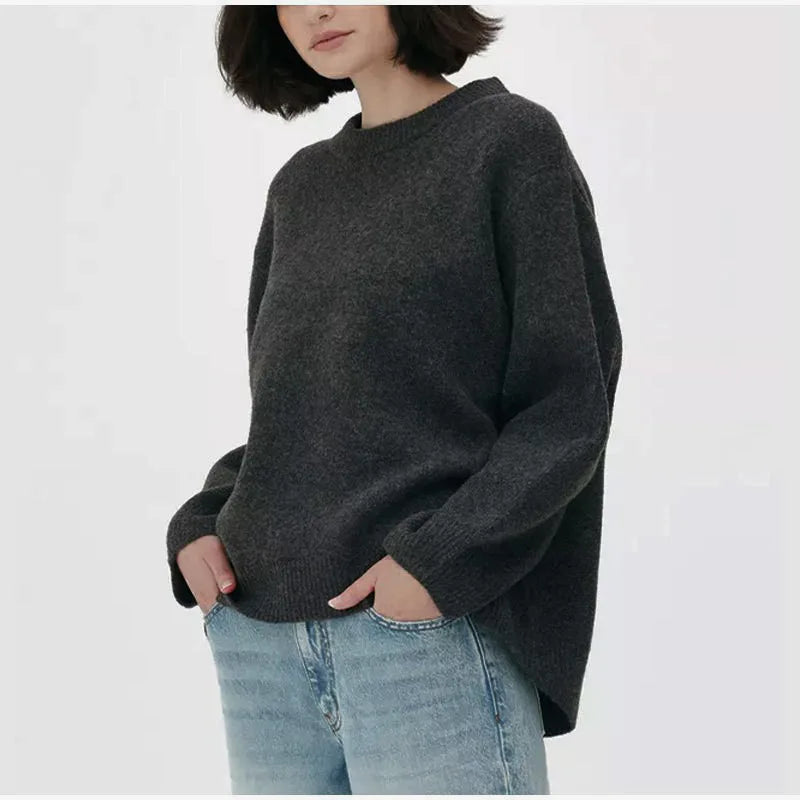 CITSLX Women Fashion Thick Loose Sweater Elegant Solid Color Basic Round Neck Long Sleeve Knit Jumper Casual Office Lady Chic Pullovers