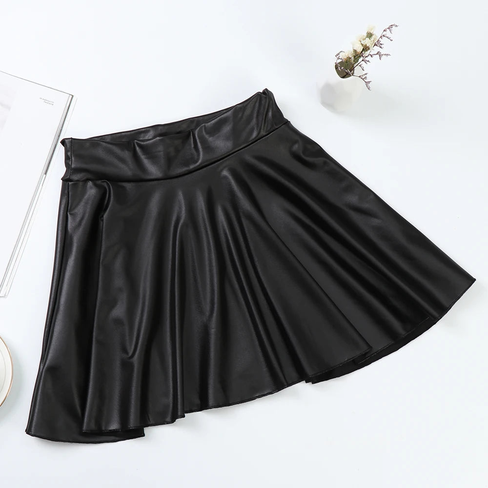 CITSLX Women Faux Leather Skirts High Waist Elastic Mini High Waist Short Skirt Multipurpose For Skater Work Nightclub