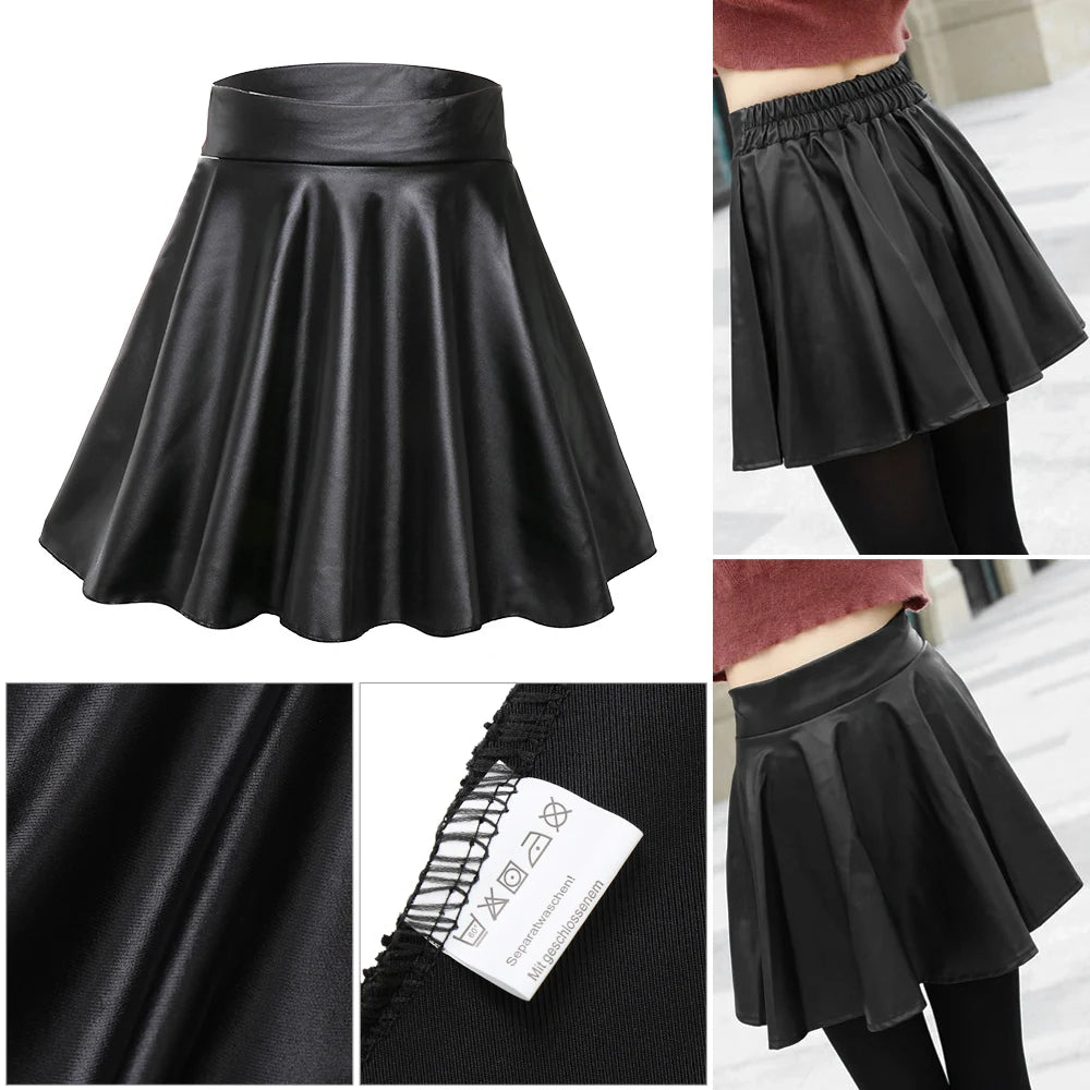 CITSLX Women Faux Leather Skirts High Waist Elastic Mini High Waist Short Skirt Multipurpose For Skater Work Nightclub