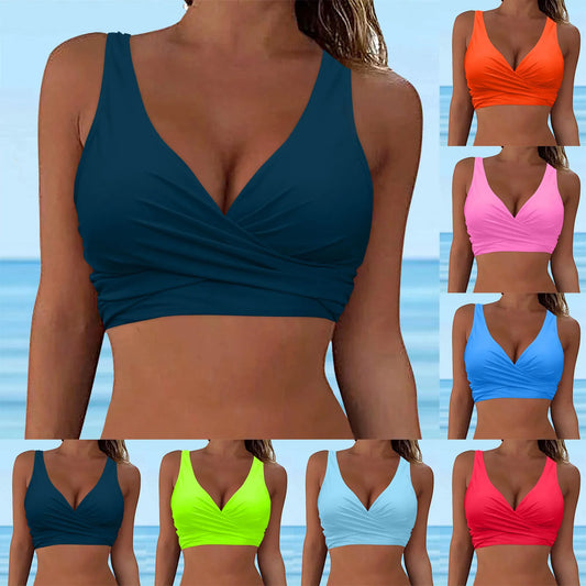 CITSLX Women Lace Up Swimwear Tops Underwire Full Coverage Bikini Top Push Up Swim Crop Top Tie Back Bathing Suit Tops