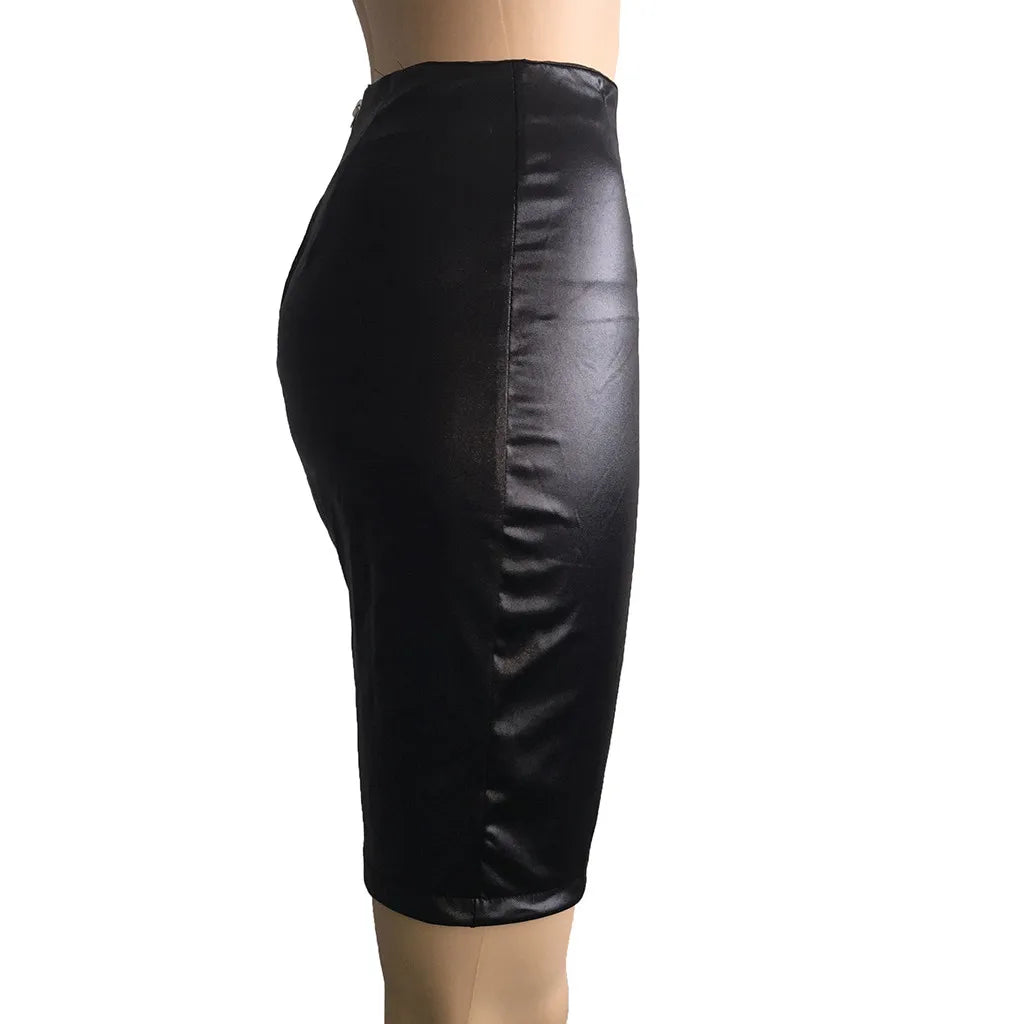 CITSLX Women Ladies Hip And Split Skirt Skirt Knee Sexy Leather High Waist Bandage Skirt Casual Skirts For Women Summer Wear