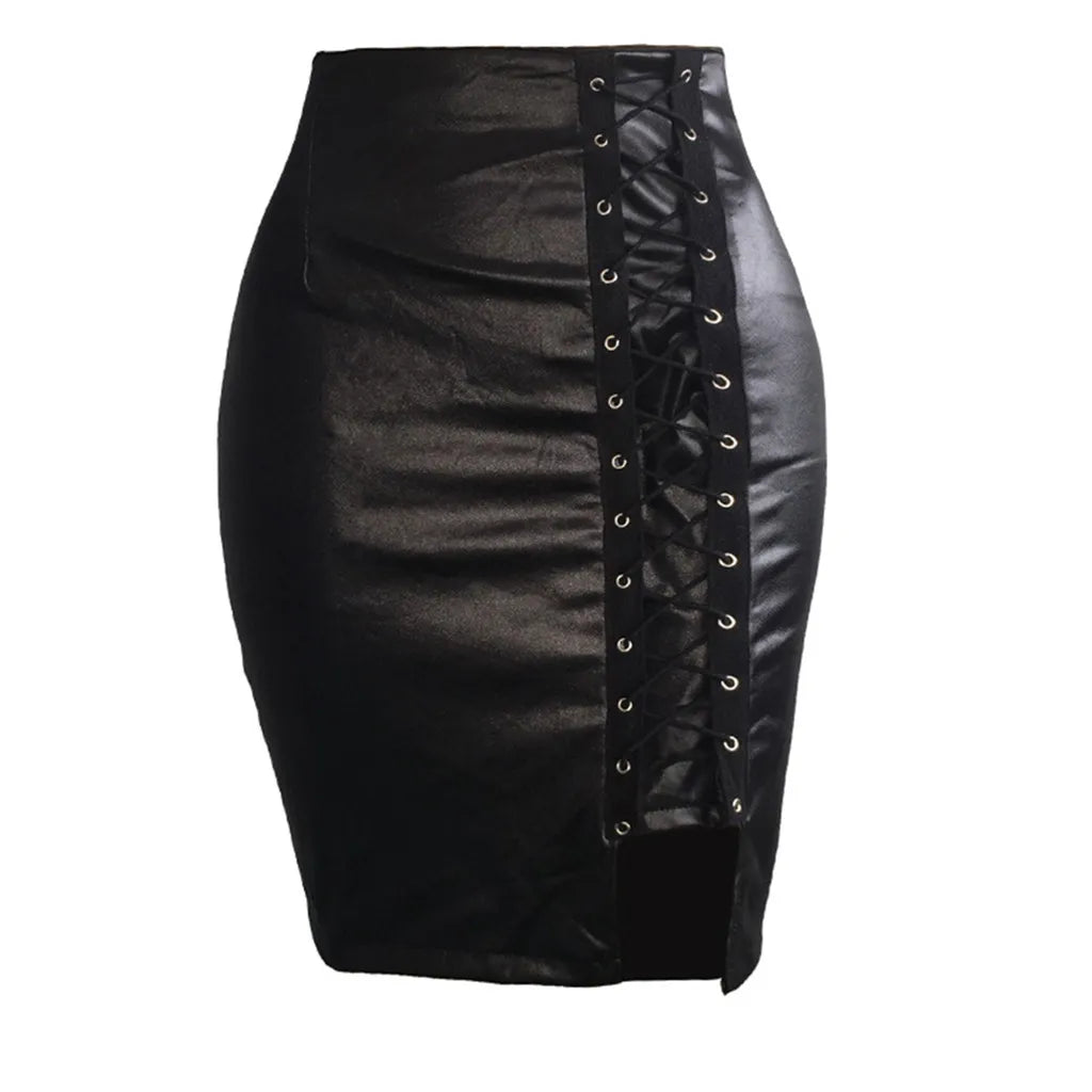 CITSLX Women Ladies Hip And Split Skirt Skirt Knee Sexy Leather High Waist Bandage Skirt Casual Skirts For Women Summer Wear