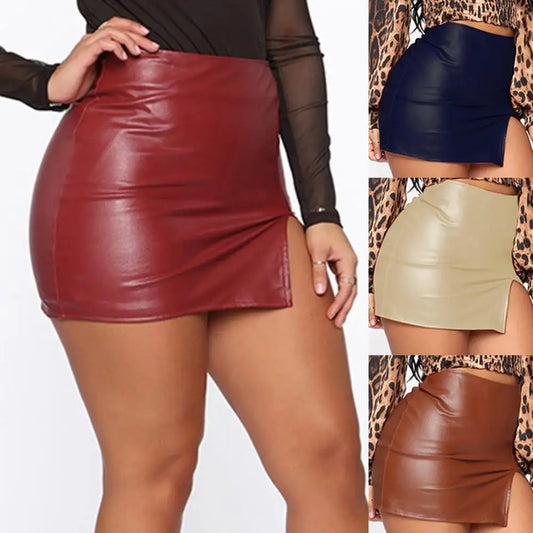 CITSLX Women Leather Night Clubwear Skirts Summer Pure Color PU-leather Zipper Sexy Hip Leather MIni Skirts Faldas Mujer Moda 2024