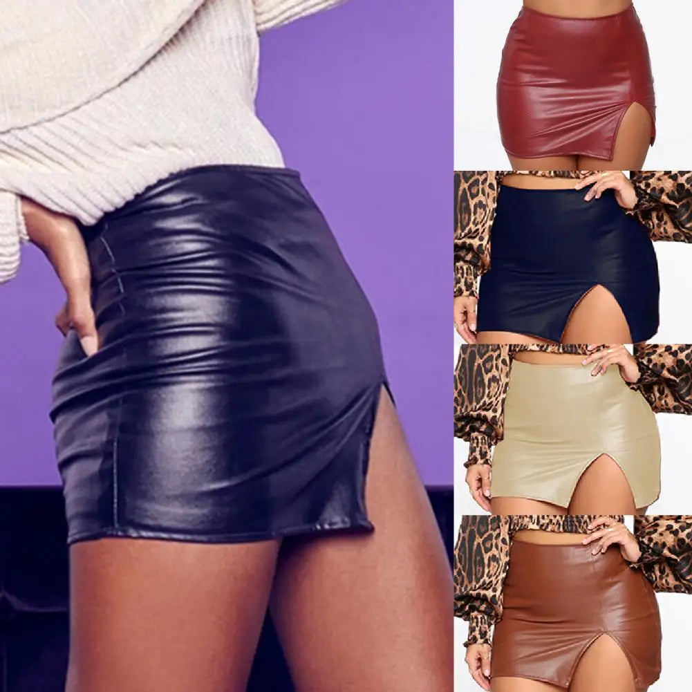 CITSLX Women Leather Night Clubwear Skirts Summer Pure Color PU-leather Zipper Sexy Hip Leather MIni Skirts Faldas Mujer Moda 2024