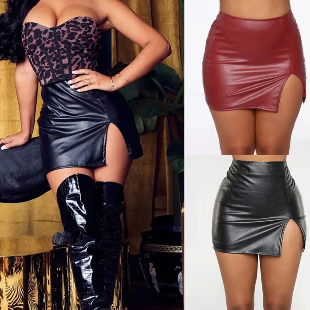 CITSLX Women Leather Night Clubwear Skirts Summer Pure Color PU-leather Zipper Sexy Hip Leather MIni Skirts Faldas Mujer Moda 2024