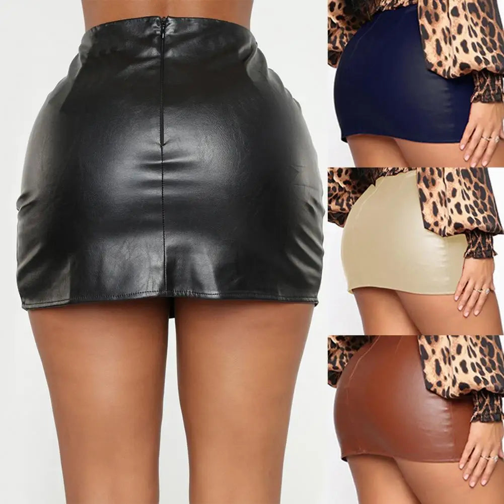 CITSLX Women Leather Night Clubwear Skirts Summer Pure Color PU-leather Zipper Sexy Hip Leather MIni Skirts Faldas Mujer Moda 2024