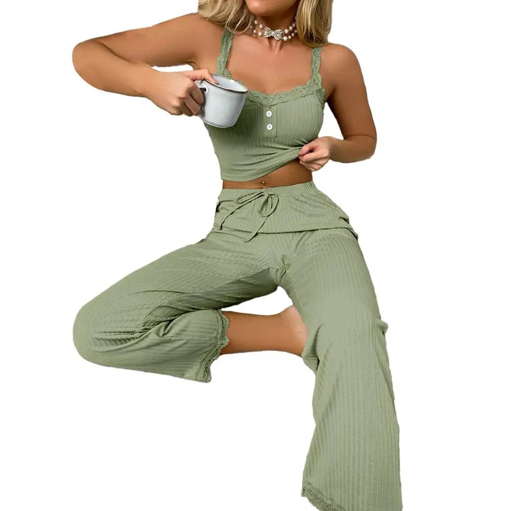 CITSLX Women Pajama Set Women Casual Two-piece Set Women's Summer Pajamas Set with Low-cut V Neck Tank Top High Elastic Waist Trousers