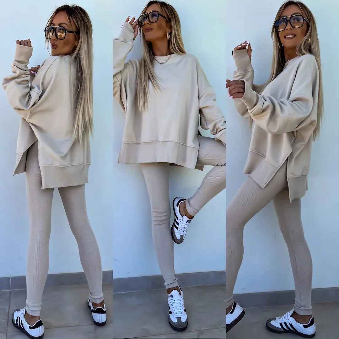 CITSLX Women Pant Sets Two Pieces Tracksuit Solid Loose Sweatshirts Split Pullover Pencil Pants High Street Autumn Winter 2024