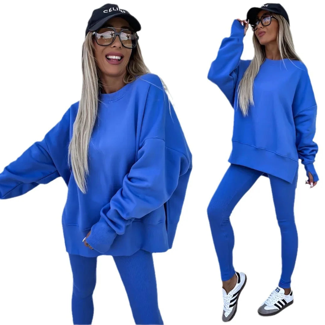 CITSLX Women Pant Sets Two Pieces Tracksuit Solid Loose Sweatshirts Split Pullover Pencil Pants High Street Autumn Winter 2024