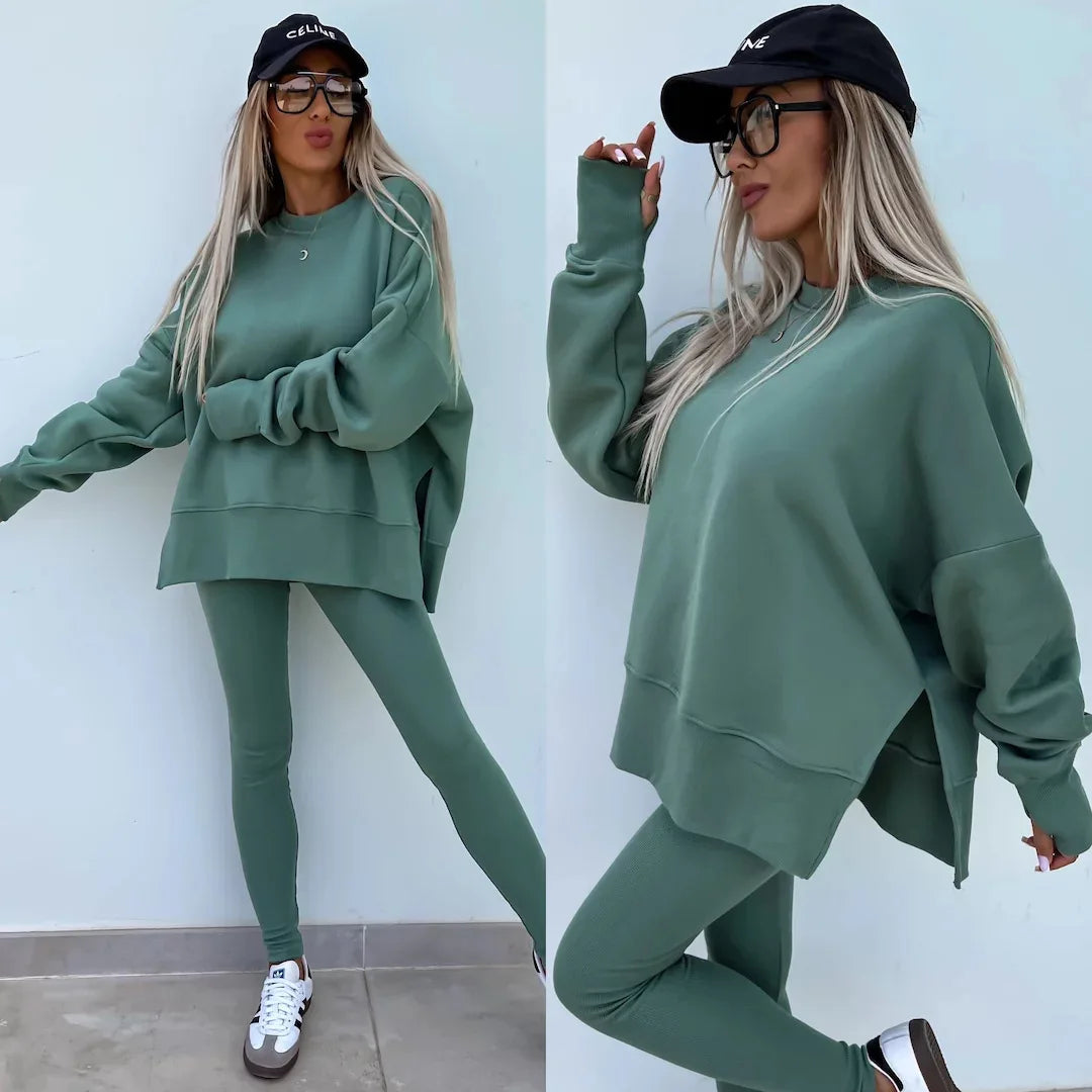 CITSLX Women Pant Sets Two Pieces Tracksuit Solid Loose Sweatshirts Split Pullover Pencil Pants High Street Autumn Winter 2024