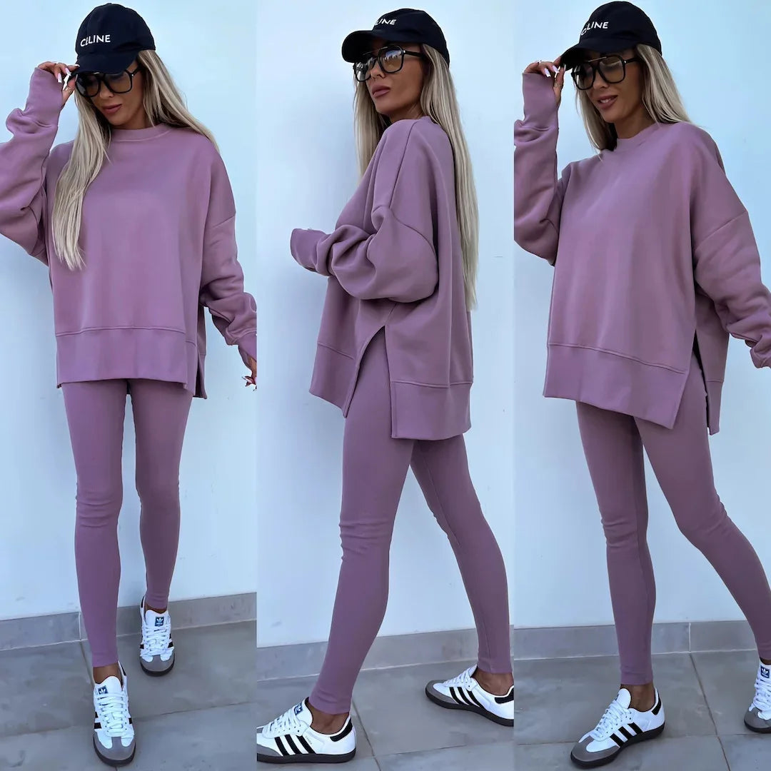 CITSLX Women Pant Sets Two Pieces Tracksuit Solid Loose Sweatshirts Split Pullover Pencil Pants High Street Autumn Winter 2024