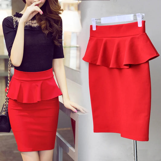 CITSLX Women Ruffles Slim Stretch High Waist pencil Skirt S-5XL