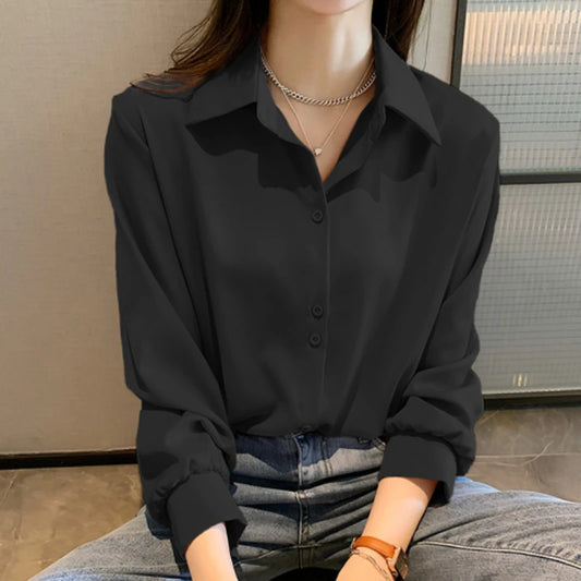 CITSLX Women Shirts Spring Autumn Casual Chiffon Shirt Office Lady Fashion Female Long Sleeve Loose Solid Blouse Tops  S-4XL