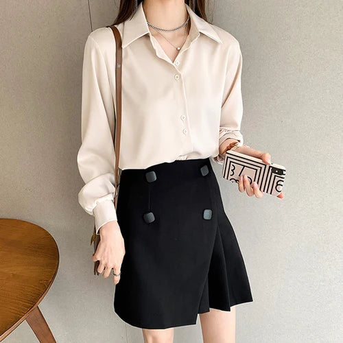 CITSLX Women Shirts Spring Autumn Casual Chiffon Shirt Office Lady Fashion Female Long Sleeve Loose Solid Blouse Tops  S-4XL