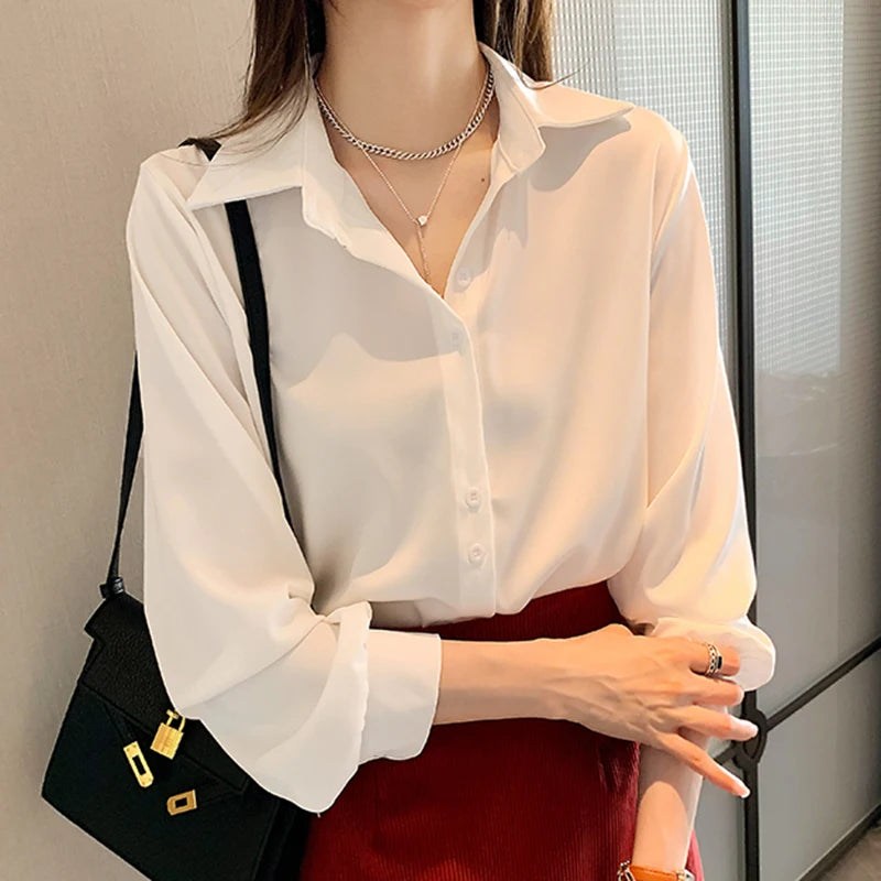 CITSLX Women Shirts Spring Autumn Casual Chiffon Shirt Office Lady Fashion Female Long Sleeve Loose Solid Blouse Tops  S-4XL