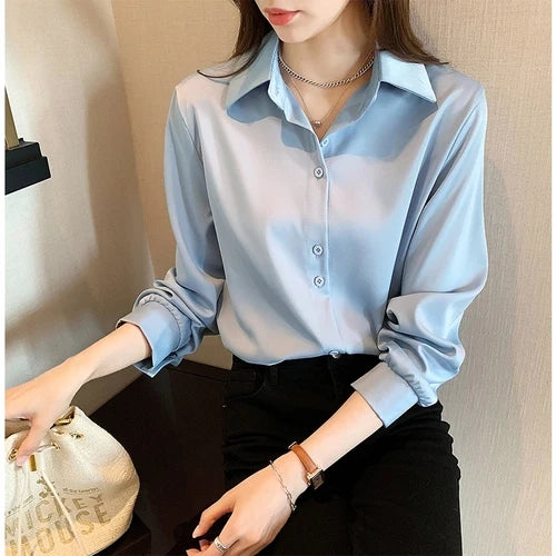 CITSLX Women Shirts Spring Autumn Casual Chiffon Shirt Office Lady Fashion Female Long Sleeve Loose Solid Blouse Tops  S-4XL