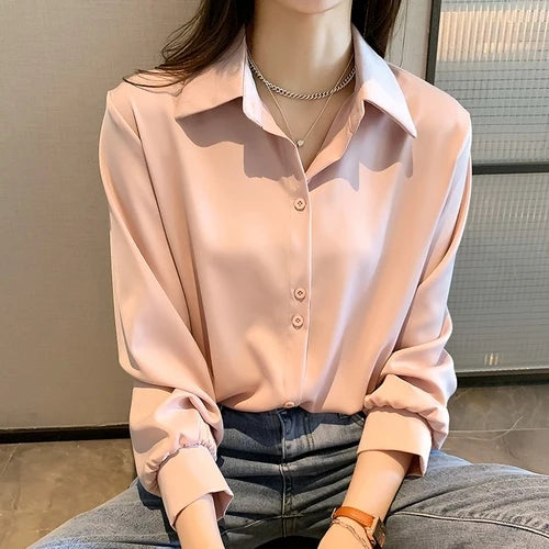 CITSLX Women Shirts Spring Autumn Casual Chiffon Shirt Office Lady Fashion Female Long Sleeve Loose Solid Blouse Tops  S-4XL