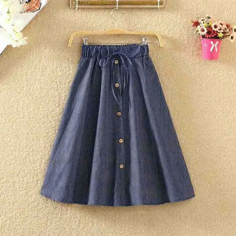 CITSLX Women Single-Breasted High-Waist Mid-Length Skirt Solid Color Denim Skirt