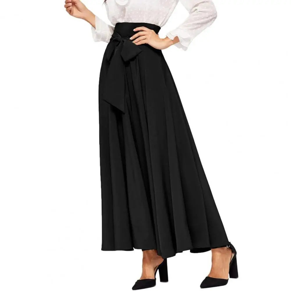 CITSLX Women Skirt Elegant Lace-up Maxi Skirt with High Waist A-line Silhouette Solid Color Pleated Ankle Length for Women for Spring