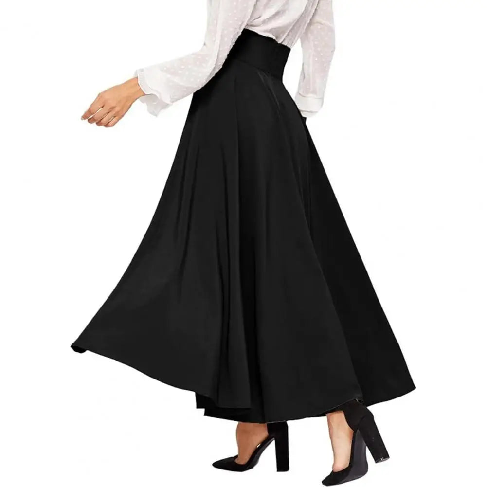 CITSLX Women Skirt Elegant Lace-up Maxi Skirt with High Waist A-line Silhouette Solid Color Pleated Ankle Length for Women for Spring