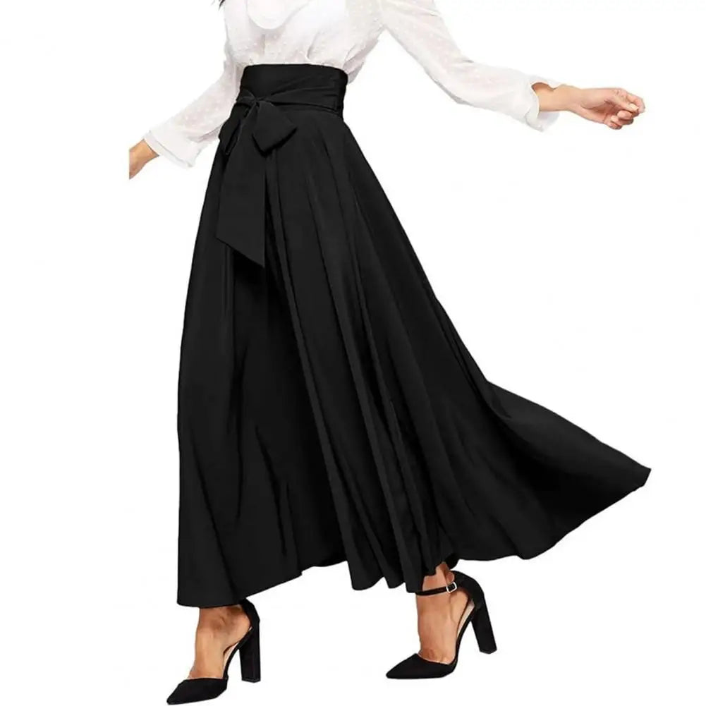 CITSLX Women Skirt Elegant Lace-up Maxi Skirt with High Waist A-line Silhouette Solid Color Pleated Ankle Length for Women for Spring