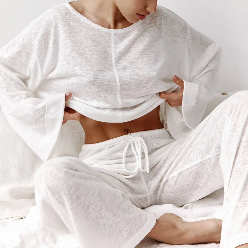 CITSLX Women Sleepwear Sexy White Fashionable Long Sleeved Pants and Pajamas Two-piece Wholesale Women's Home Clothing Pijama 란제리