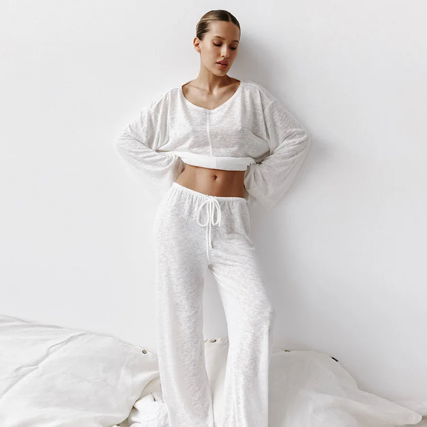 CITSLX Women Sleepwear Sexy White Fashionable Long Sleeved Pants and Pajamas Two-piece Wholesale Women's Home Clothing Pijama 란제리