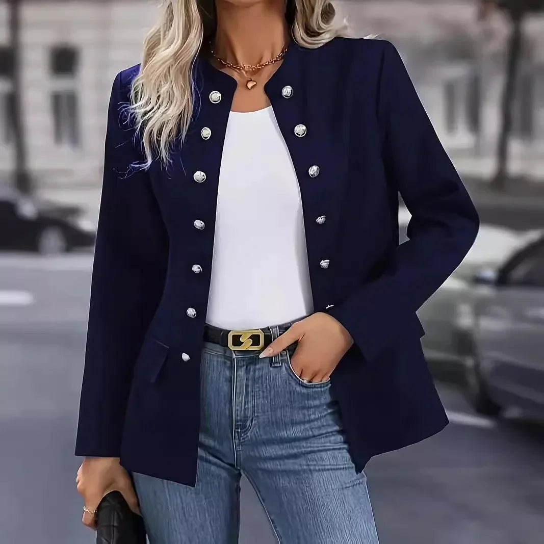 CITSLX Women Slim OL Waisted Jackets Fashion Stand Collar Long Sleeve Coat Casual Double Buttons Outwears 2025 New Autumn Jacket Ladies