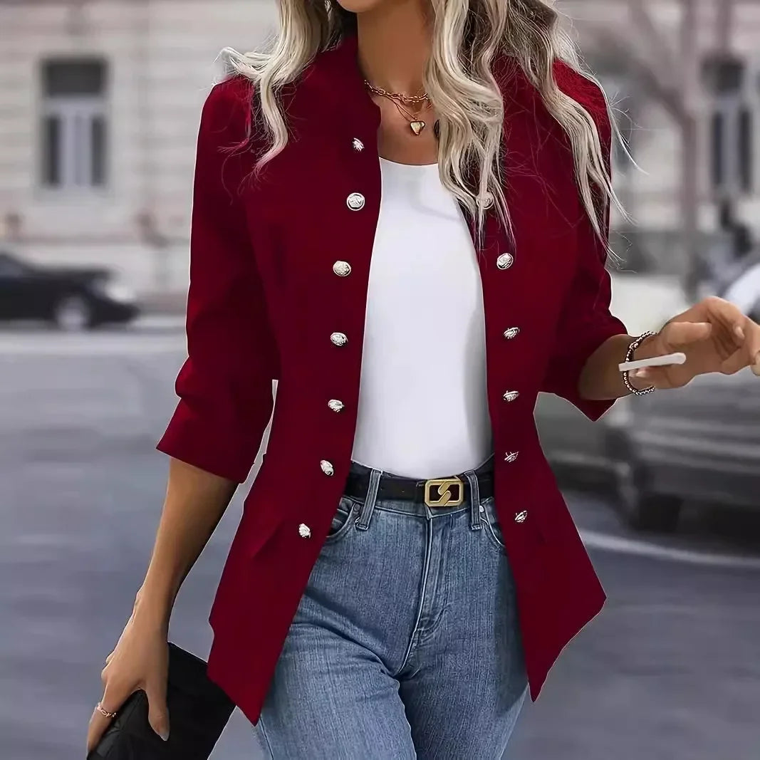 CITSLX Women Slim OL Waisted Jackets Fashion Stand Collar Long Sleeve Coat Casual Double Buttons Outwears 2025 New Autumn Jacket Ladies