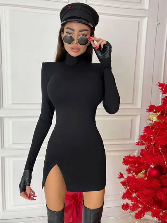 CITSLX Women Spring Autumn Long Sleeve Bodycon Soild Color Black Slim Package Hip Mini Dress Female Clothing Streetwear