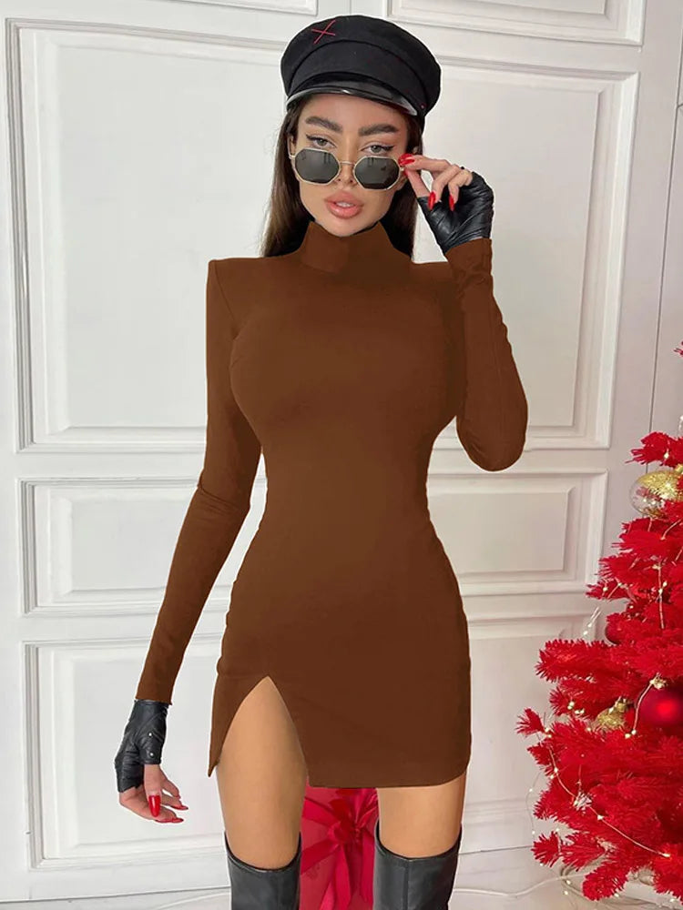 CITSLX Women Spring Autumn Long Sleeve Bodycon Soild Color Black Slim Package Hip Mini Dress Female Clothing Streetwear