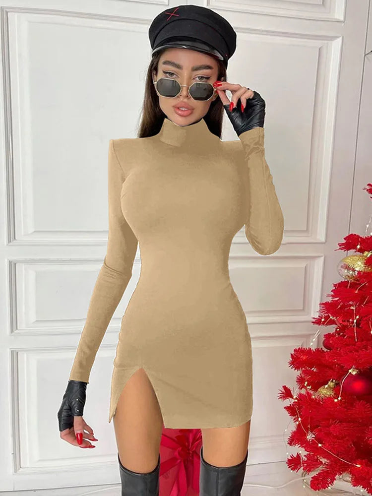 CITSLX Women Spring Autumn Long Sleeve Bodycon Soild Color Black Slim Package Hip Mini Dress Female Clothing Streetwear