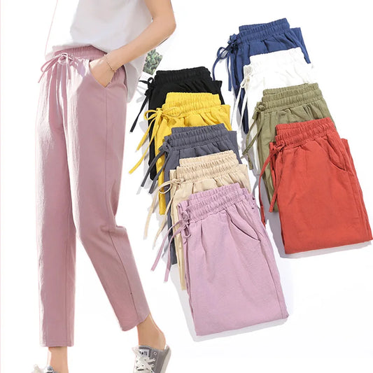 CITSLX Women Spring Summer Pants Cotton Solid Elastic Waist Candy Colors Fashion Harem Trousers Casual Female Pants