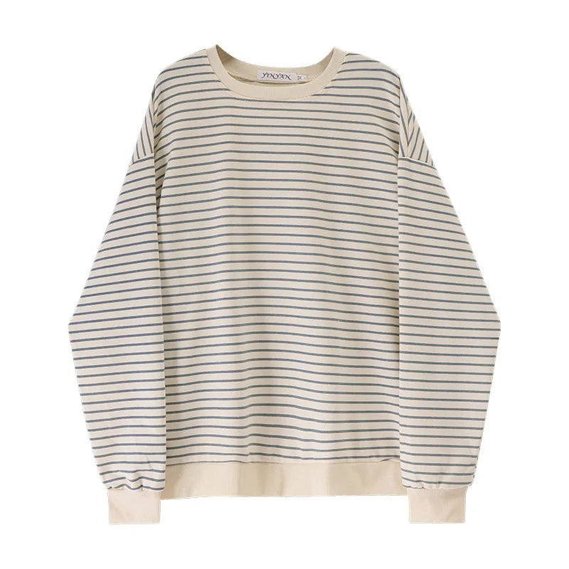 CITSLX Women Striped Print Long Sleeve Loose T-shirts Spring Summer O-Neck Tee Tops CDPF-6874