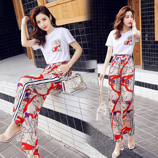 CITSLX Women Suit 2024 Summer New Korean Style Short Sleeve Tops Fashion Wide Leg Pants 2 Two Piece Set Casual Plus Size Female Outfits