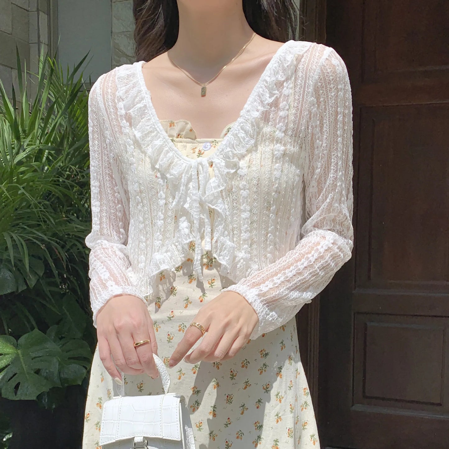 CITSLX Women Summer Sun Protection Coat Lace Bow Ruffle Cardigan Shirt Female Blouse Tops for Woman Covers Blusa White Y2K Korean Shirt