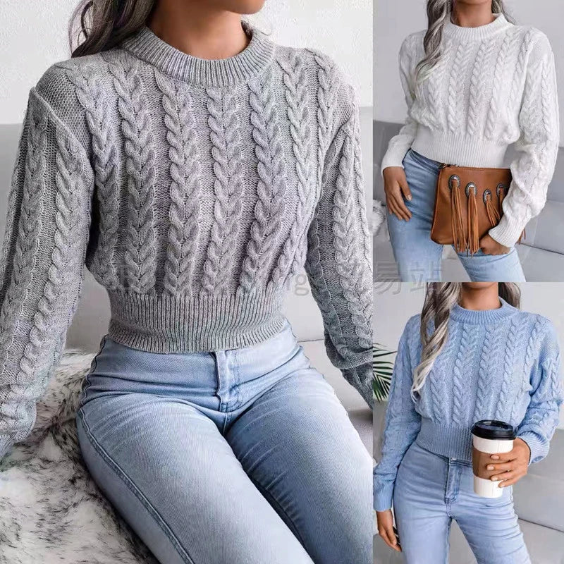 CITSLX Women Sweater Casual Pullovers Autumn Winter Basics Knitted Short Crop Top Solid Long Sleeve Elegance Sweet Woman Clothing