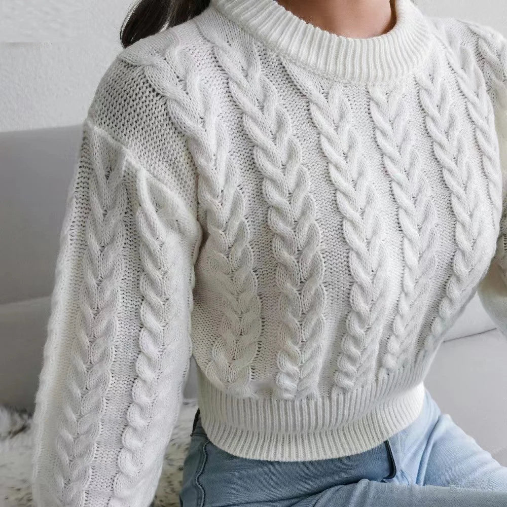 CITSLX Women Sweater Casual Pullovers Autumn Winter Basics Knitted Short Crop Top Solid Long Sleeve Elegance Sweet Woman Clothing