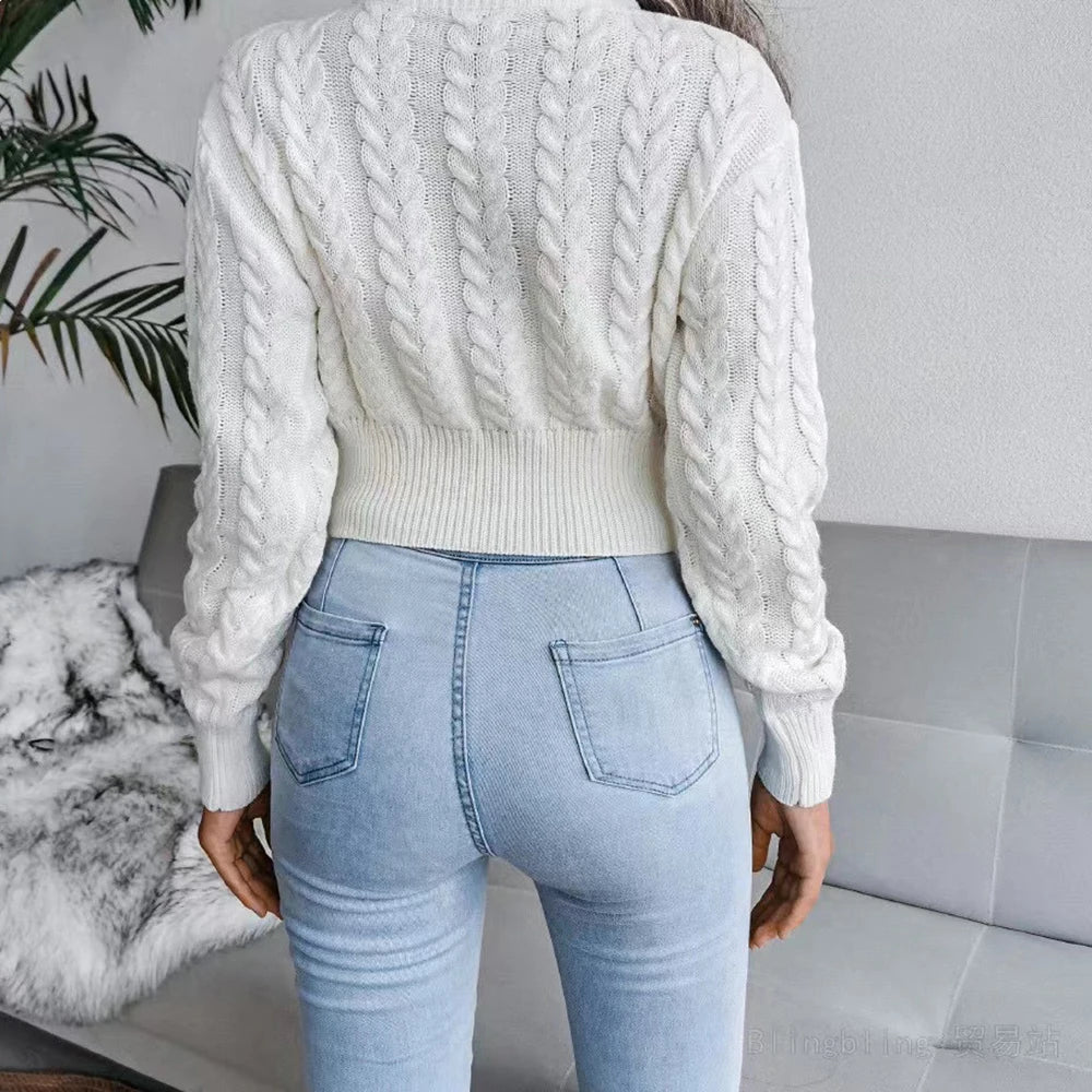 CITSLX Women Sweater Casual Pullovers Autumn Winter Basics Knitted Short Crop Top Solid Long Sleeve Elegance Sweet Woman Clothing