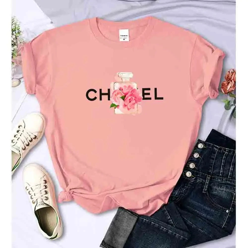 CITSLX Women T Shirt Summer Cotton Alphabet Flowers Perfume Blouse Fashion Print Graphic Tees Brand Quality Short Sleeve Tops Clothes