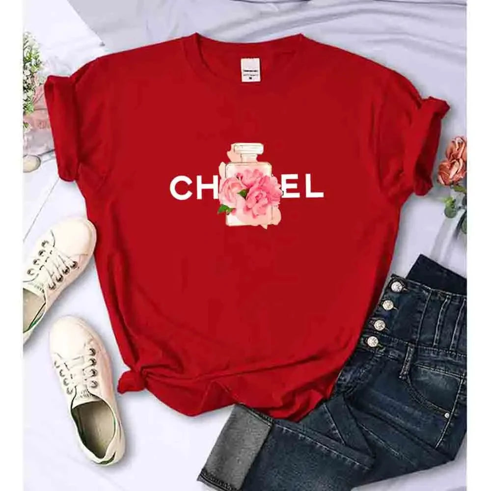 CITSLX Women T Shirt Summer Cotton Alphabet Flowers Perfume Blouse Fashion Print Graphic Tees Brand Quality Short Sleeve Tops Clothes