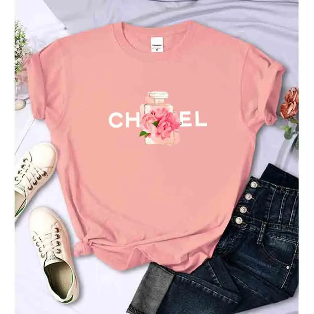 CITSLX Women T Shirt Summer Cotton Alphabet Flowers Perfume Blouse Fashion Print Graphic Tees Brand Quality Short Sleeve Tops Clothes