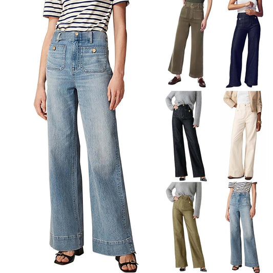 CITSLX Women Vintage Jeans Wide Straight Leg Trouser High Waisted Casual Fashion Y2k Baggy Jeans Buttoned Denim Pants With Pocket