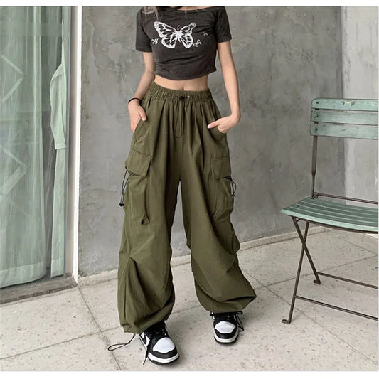 CITSLX Women Y2K Beam Feet Cargo Pants Fashion Causal Korean Baggy Streetwear Trousers Hip Hop Harajuku Wide Leg Drawstring Sweatpants