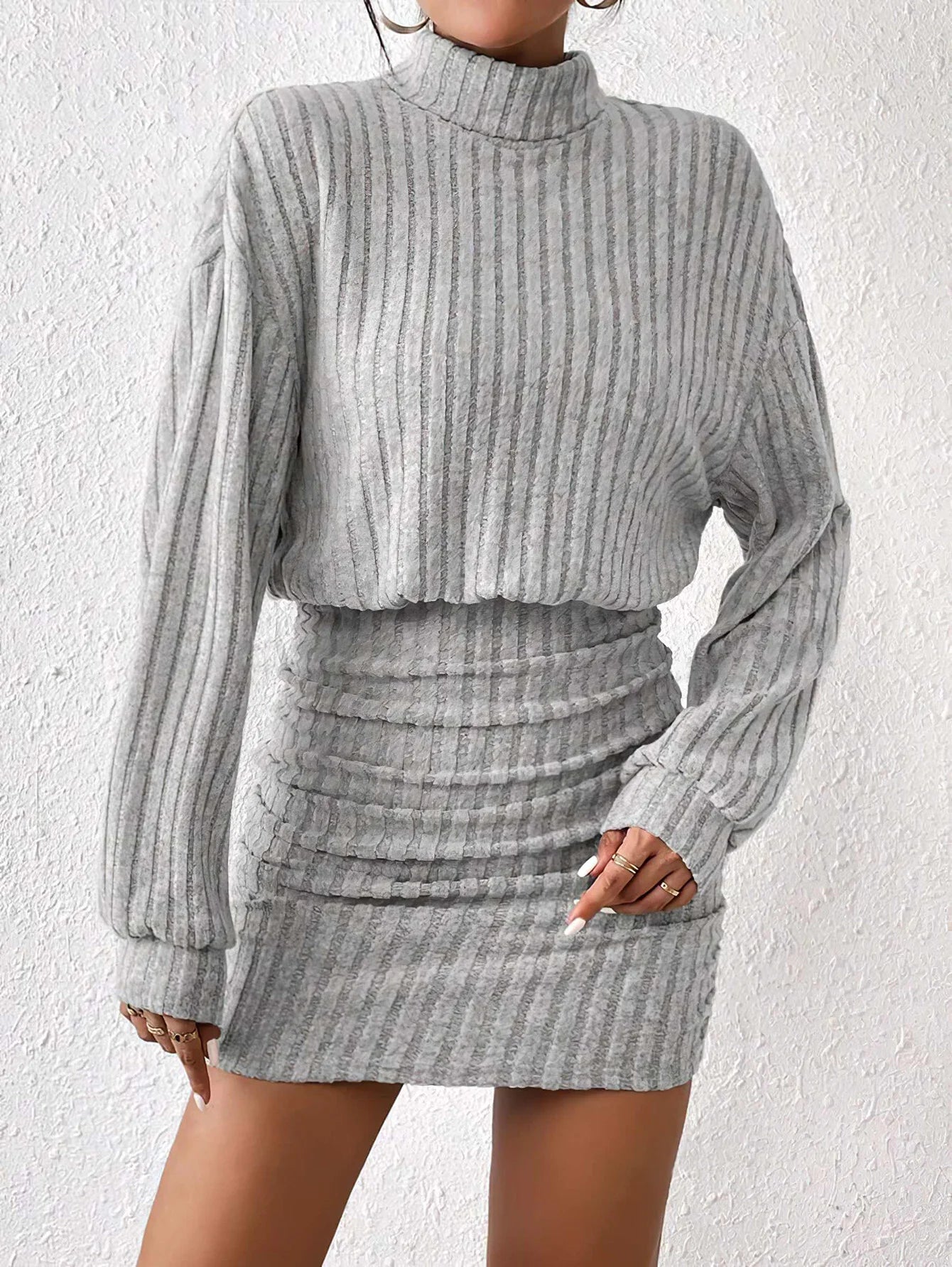 CITSLX Women's Autumn Winter Fashion High Neck Knitted Sweater Dress Female Casual Solid Loose Long Sleeve Warm Mid Length Dresses