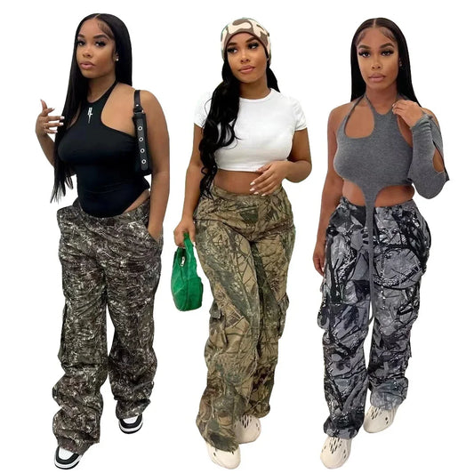 CITSLX Women's Casual Fashion Camouflage Printing Cargo Pants T23318 European American Style One Piece Agent Shipping