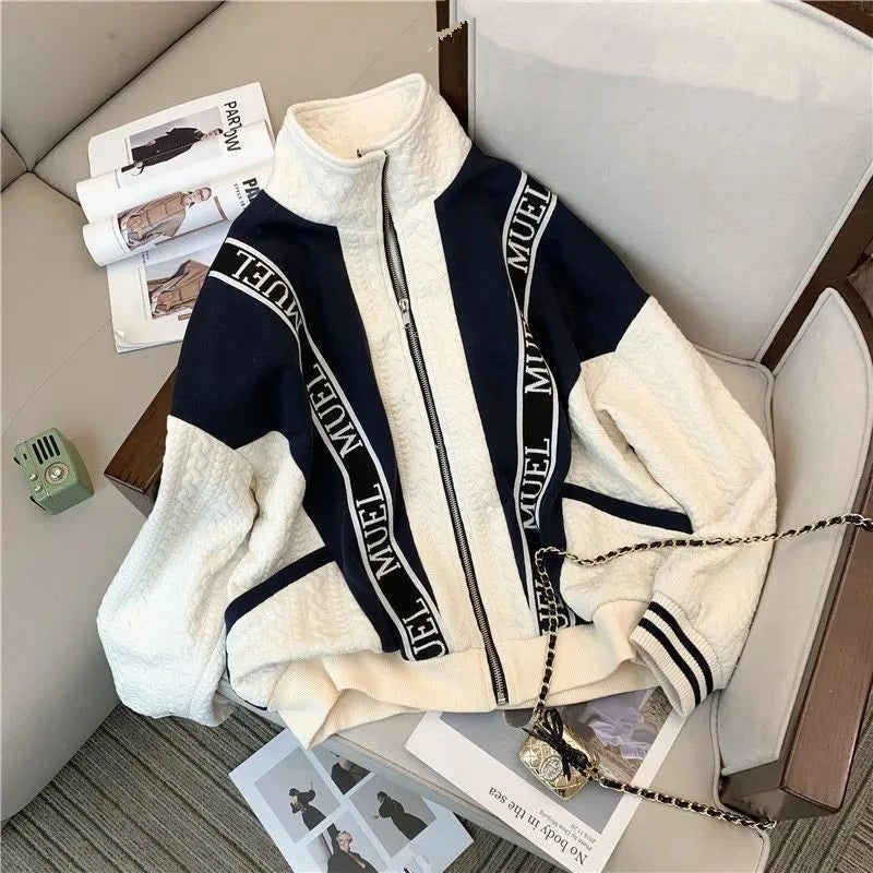 CITSLX Women's Fall Sporty Style Letter Patchwork Sweatshirt Coats Pants Two Piece Set Lady Autumn Casual Loose Jacket Trousers Outfits