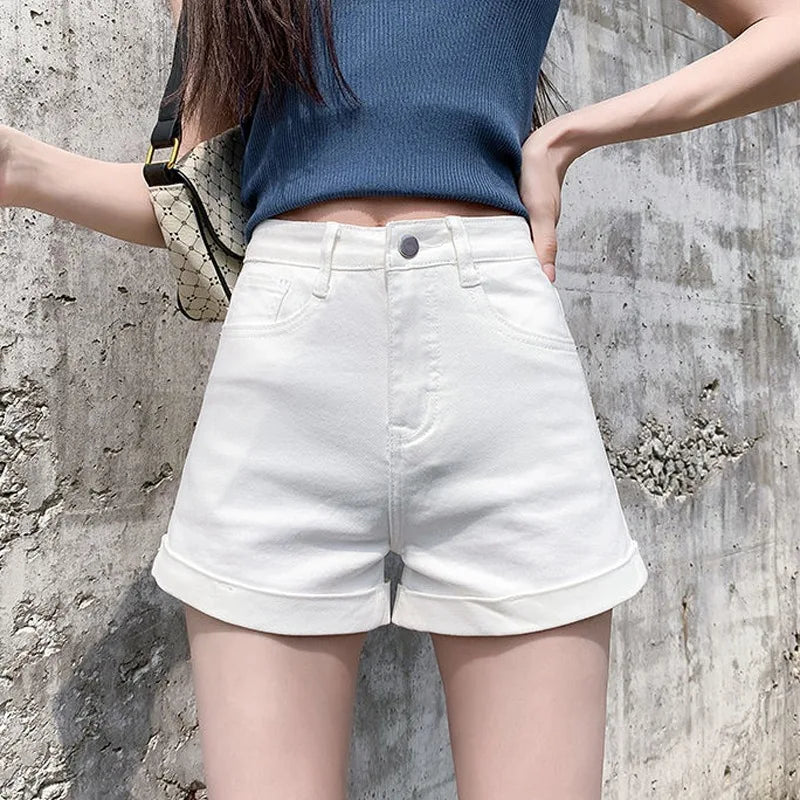 CITSLX Women's Flapped Jeans Short Pants Casual High Waist Denim Shorts Female Clothing, Summer Pocket 2024