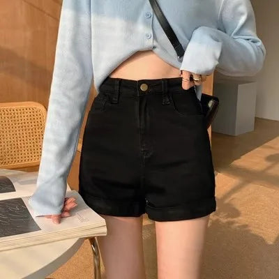 CITSLX Women's Flapped Jeans Short Pants Casual High Waist Denim Shorts Female Clothing, Summer Pocket 2024